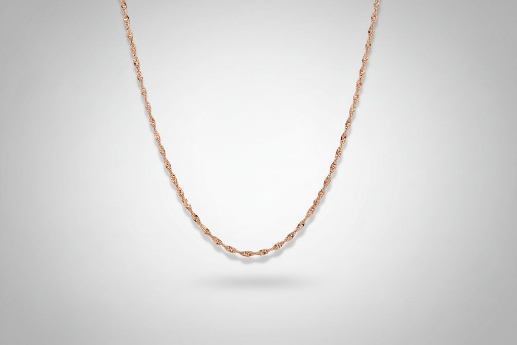 Singapore chain crafted in 14k rose gold measuring